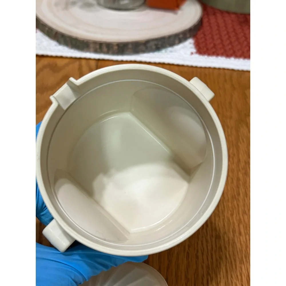 Vintage Tupperware Almond Creamer Pitcher with Push Button Lid Double Handle